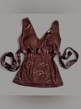 Y2K BabyDoll Brown Glitter wrap top